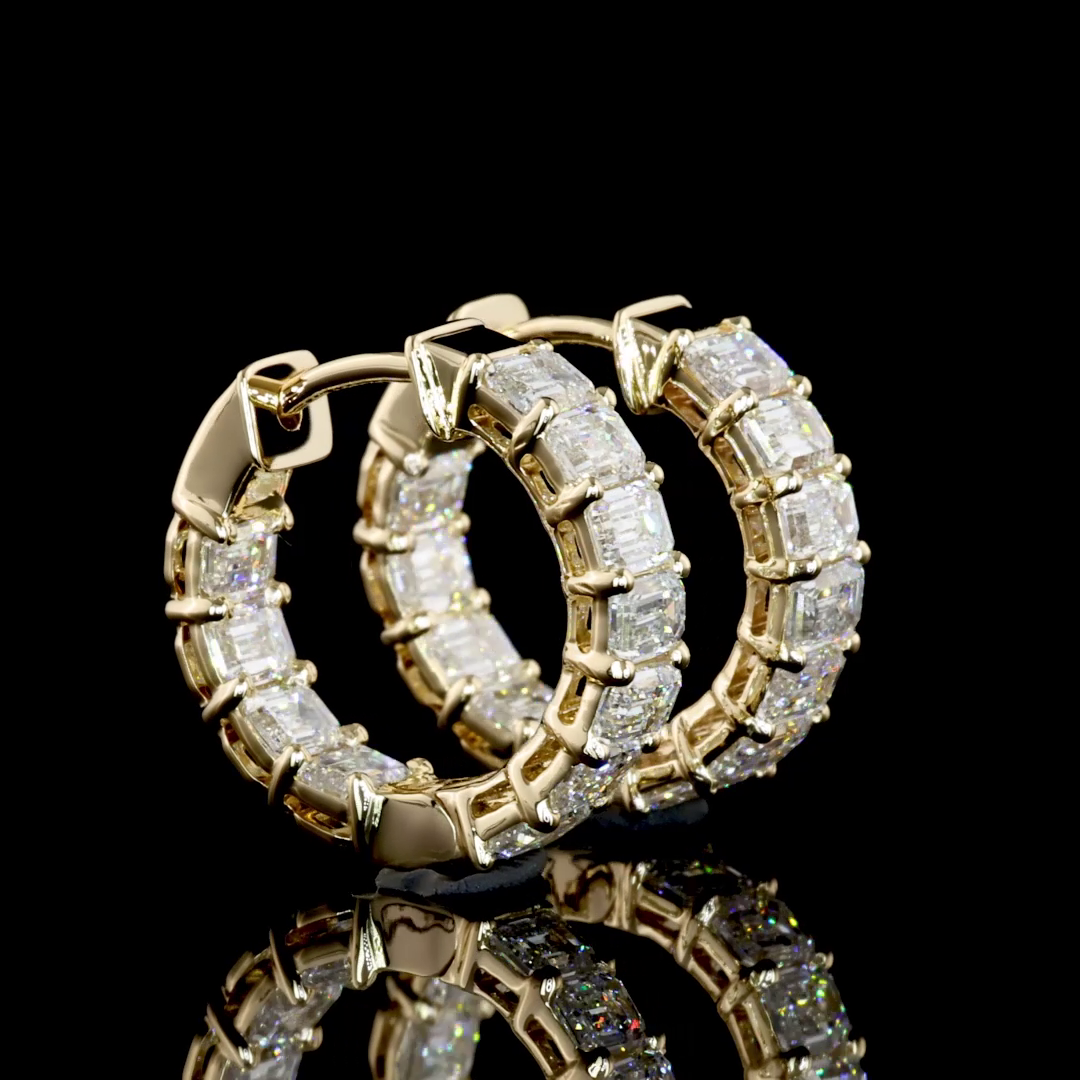 2.07 Carat Lab-Grown Emerald E VS Diamond 14K Yellow Gold Huggie Hoop Earrings for Women - Perfect for Weddings, Parties & Everyday Elegance
