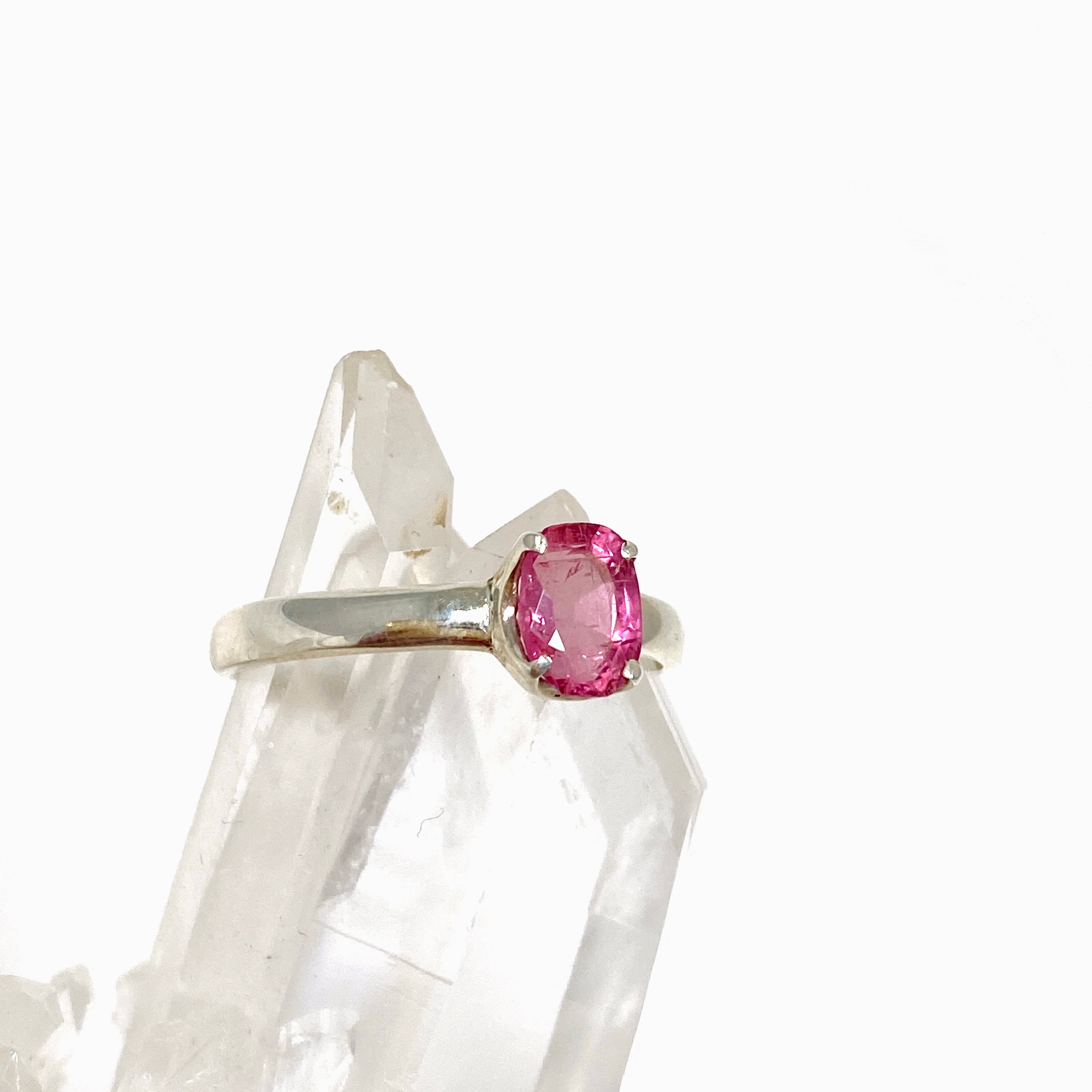Pink Tourmaline Oval Faceted Ring - Size 9 Sterling Silver Women's Jewelry - Perfect for Engagement, Anniversary & Gift Giving