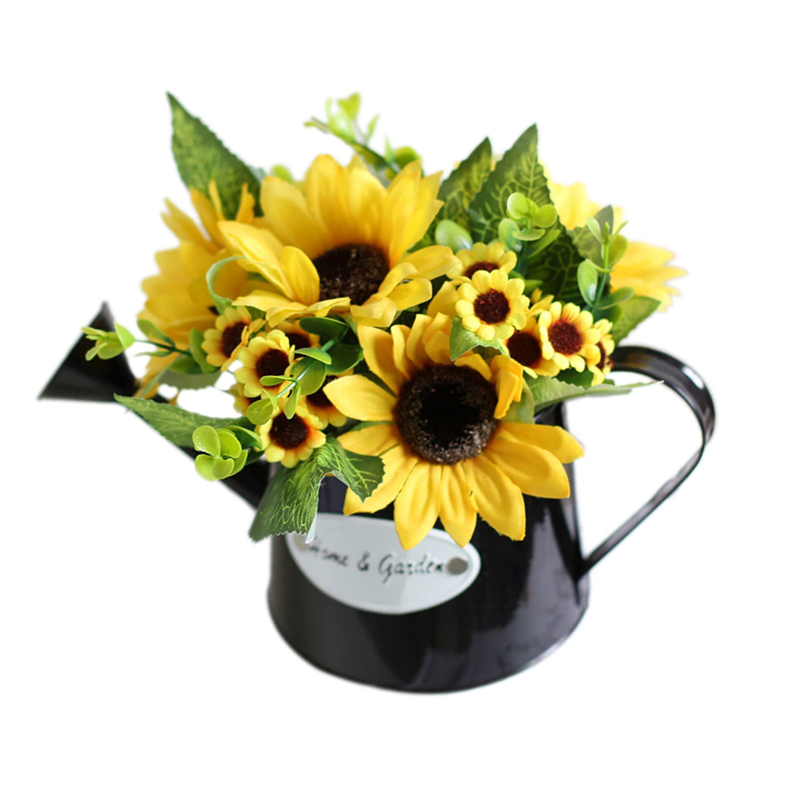 RESOYE Artificial Sunflower Bouquet with Metal Vase - Realistic Fake Sunflowers in Watering Can Planter, Silk Flower Arrangement for Home Decor, Wedding Centerpieces, Garden Party & Indoor/Outdoor Decorations - Perfect for Farmhouse, Rustic & Boho Style Decor