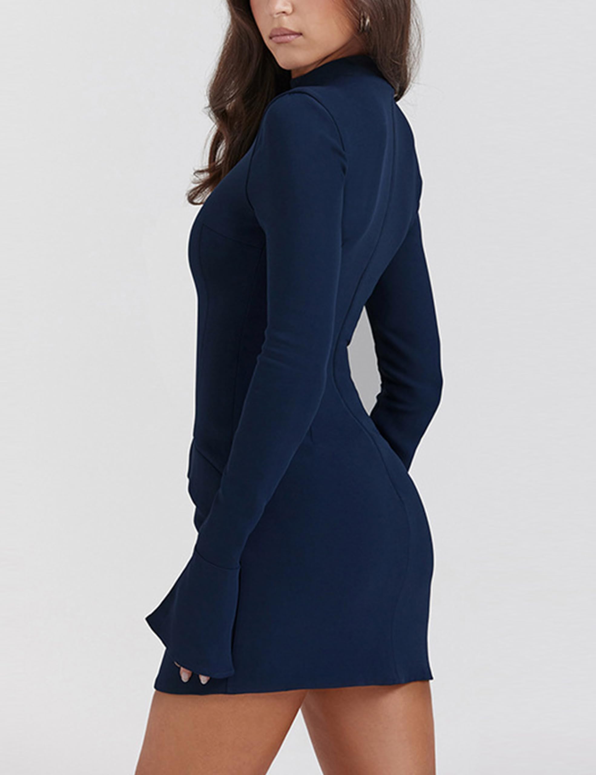 Elegant Women's Long Sleeve Wrap Mini Skirt Dress - Stretchy Slim Fit Princess Style for Casual Wear, Date Night & Office Outfits