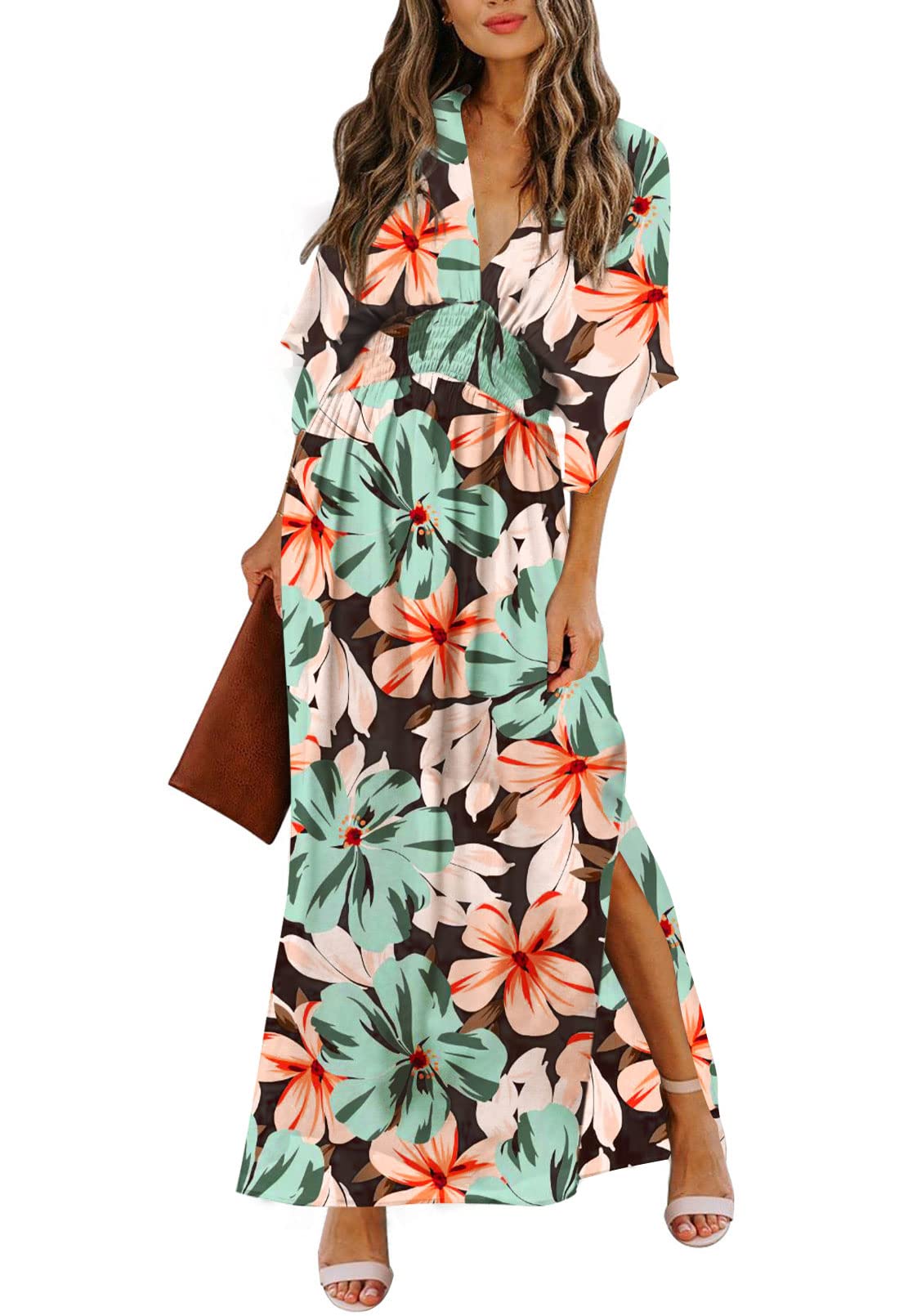 Meenew Women's Summer Maxi Dress - Flowy Long Beach Dress with High Slit for Party, Vacation & Casual Wear | Boho Chic Style for Beach Outings, Date Nights & Summer Events