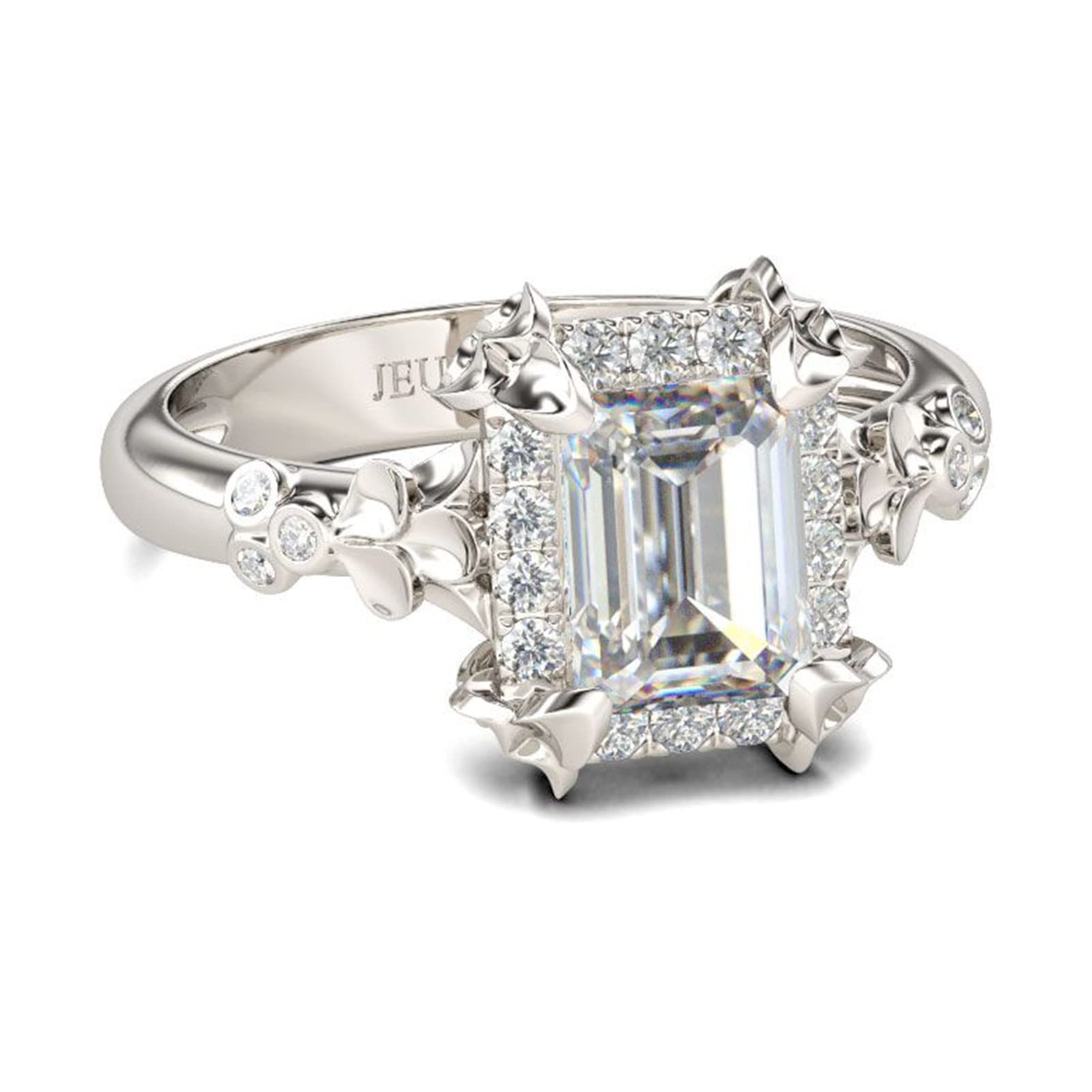 Jeulia 2.45 Carat Diamond Engagement Ring for Women - Sterling Silver Emerald Cut Flower Cubic Zirconia Wedding Band, Anniversary Promise Ring with Jewelry Gift Box | Perfect for Proposals, Weddings, Anniversaries & Special Occasions