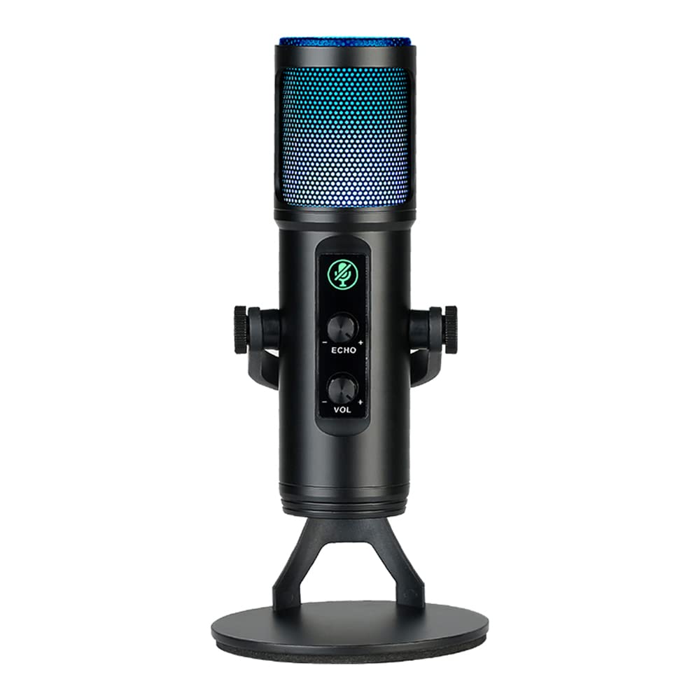 Andoer USB Condenser Microphone with RGB Lighting, Cardioid Pattern, One-Touch Mute & Real-Time Monitoring - Professional Studio Mic for PC, Laptop, Smartphone - Perfect for Live Streaming, Podcasting, Gaming & Video Conferencing