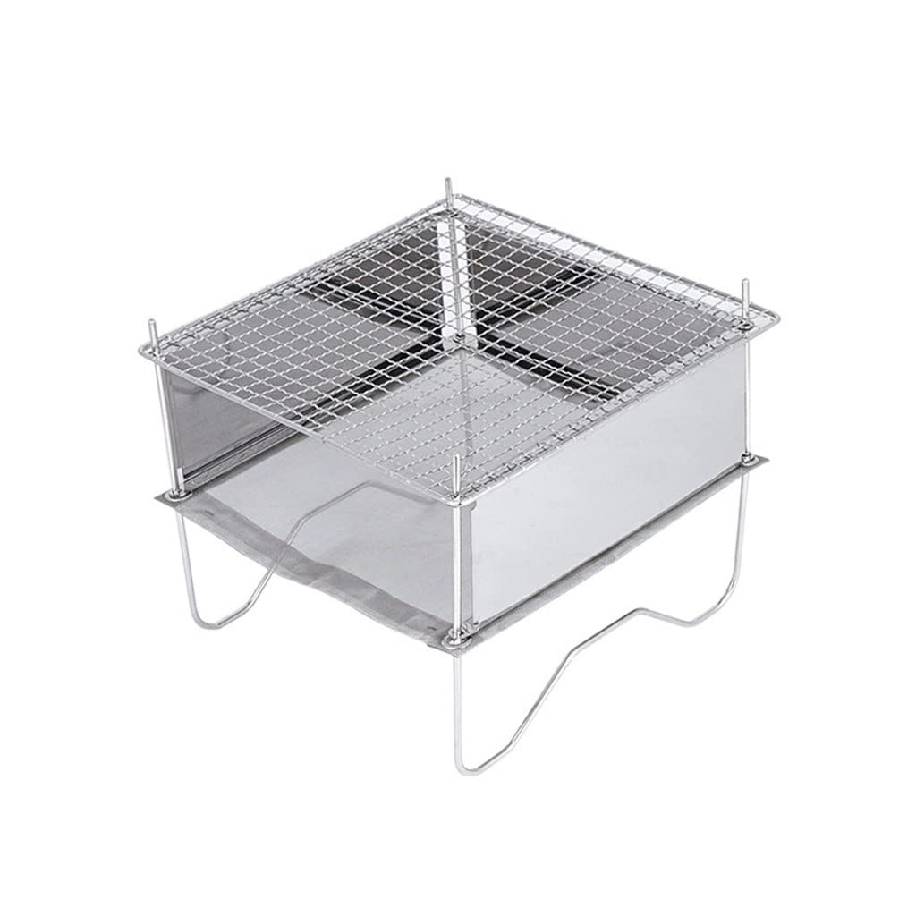 Portable Stainless Steel Folding BBQ Grill - Wood Burning Camping Stove & Campfire Stand for Outdoor Cooking, Picnics, Backpacking, and Tailgating