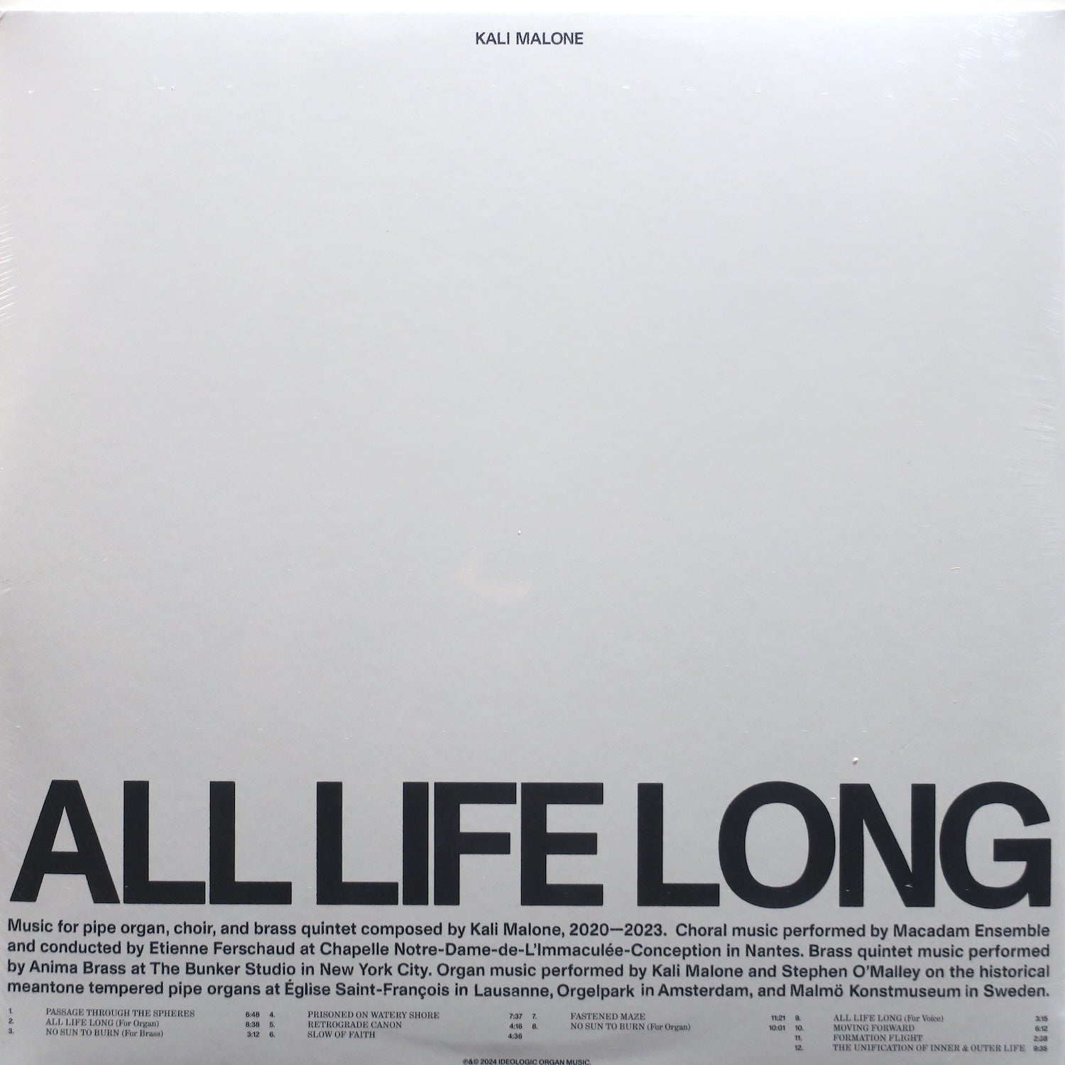 KALI MALONE 'All Life Long' Vinyl LP 2024 | Drone Choral Classical Music Record | Perfect for Meditation, Yoga & Relaxation