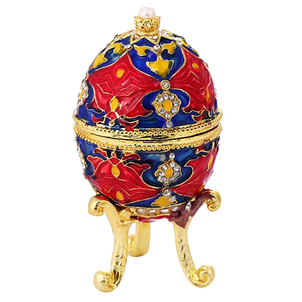 Vintage Red Floral Egg Jewelry Box with Clear Crystal Display Case - Perfect for Easter Gifts, Jewelry Storage & Home Decor