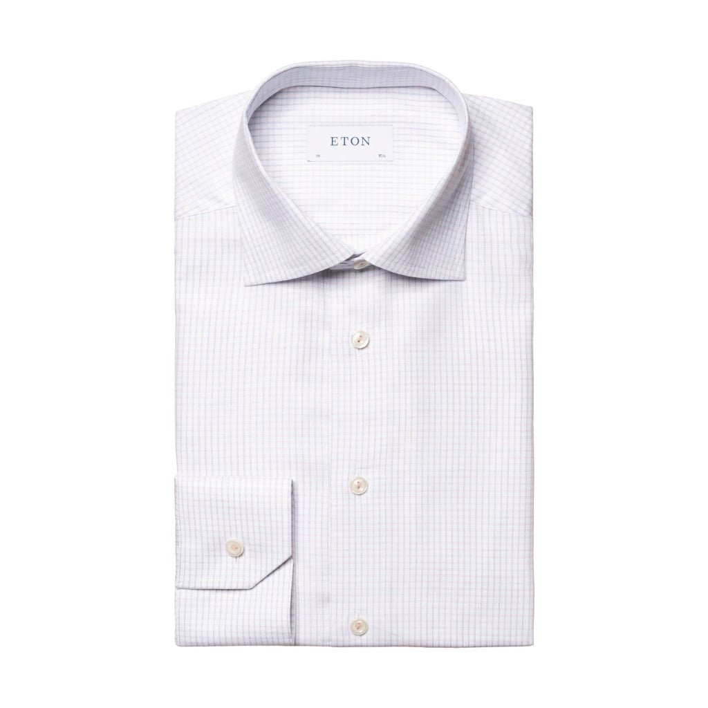 ETON Men's Check Cotton Tencel Dress Shirt - Slim Fit Single Cuff Business Casual Shirt in Pink | Perfect for Office, Wedding & Formal Occasions