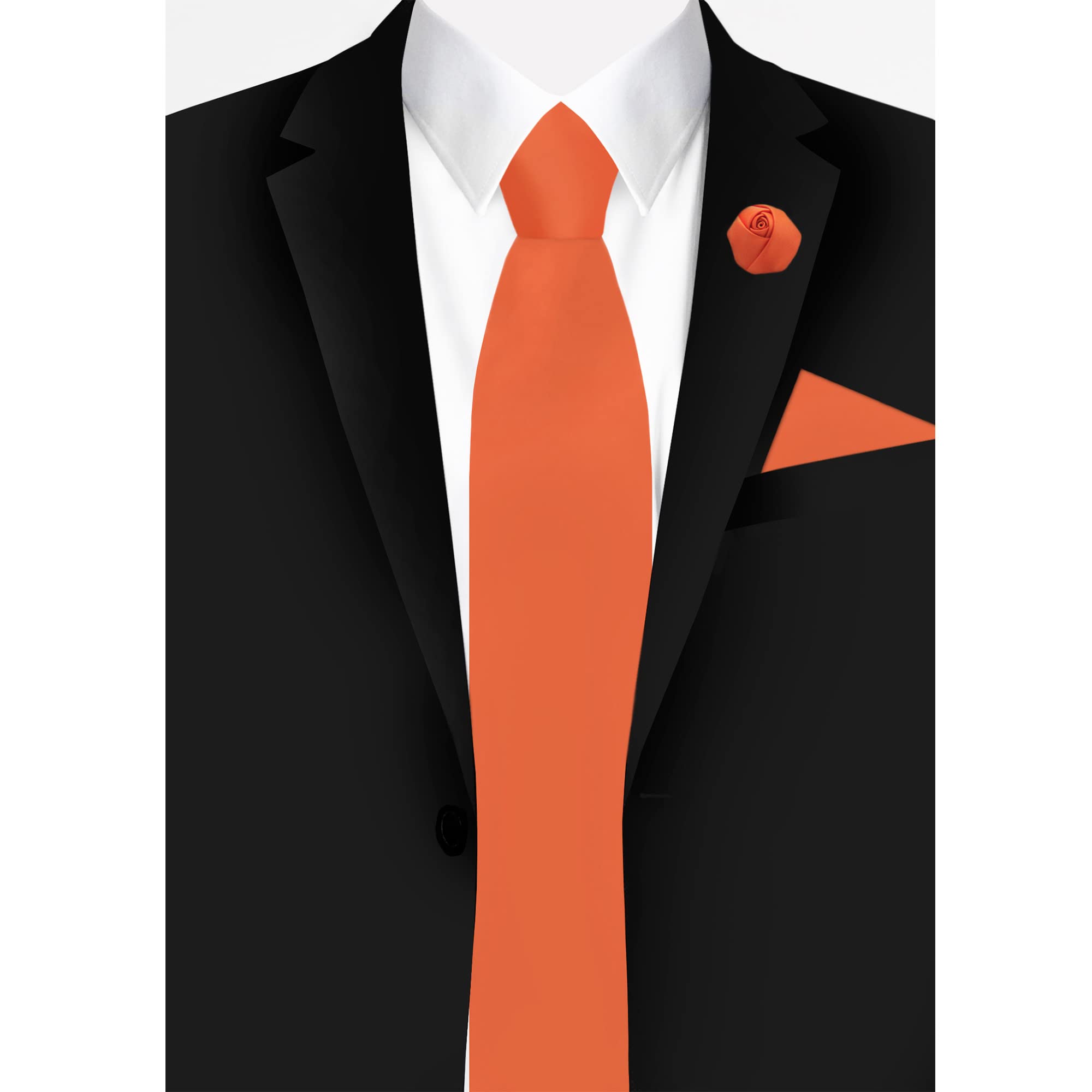 Jacob Alexander Men's Tie, Hanky & Rose Lapel Flower 3-Piece Formal Set - Perfect for Weddings, Prom & Business Events