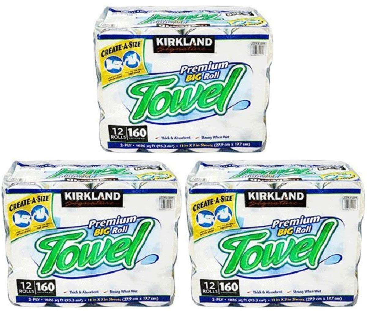 Kirkland Signature Premium Big Roll Paper Towels - 12 Rolls (160 Sheets Each) | 3-Pack | Ultra Absorbent & Strong for Kitchen, Cleaning & Household Use