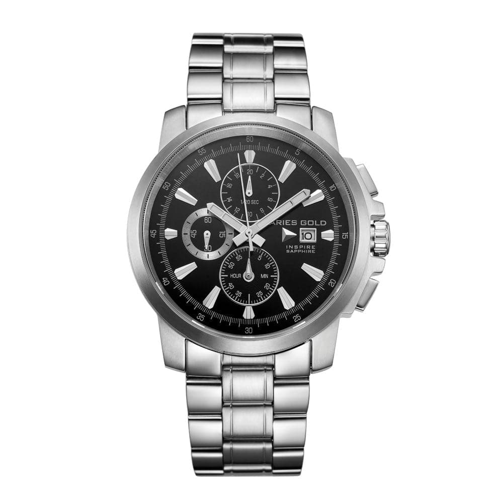 ARIES GOLD INSPIRE CONTENDER Men's Stainless Steel Watch with Black Dial - Perfect for Business, Casual Wear & Gift Giving