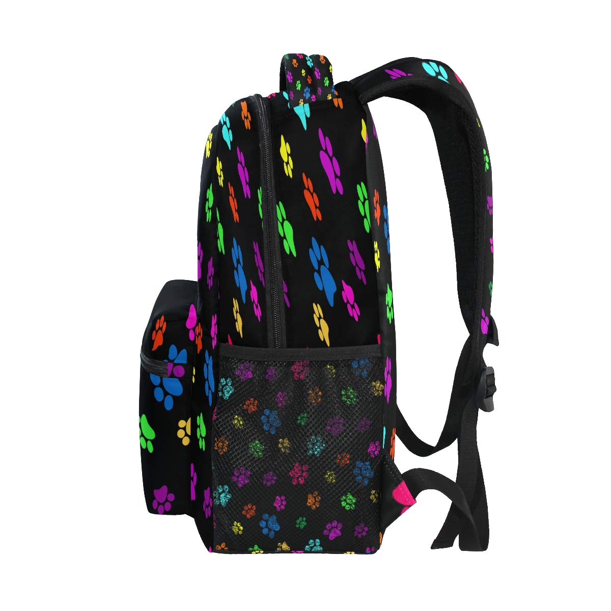ALAZA Colorful Paw Print Black Backpack - Waterproof School Backpack for Boys & Girls, Lightweight Travel Daypack for Students, College, Hiking & Commuting