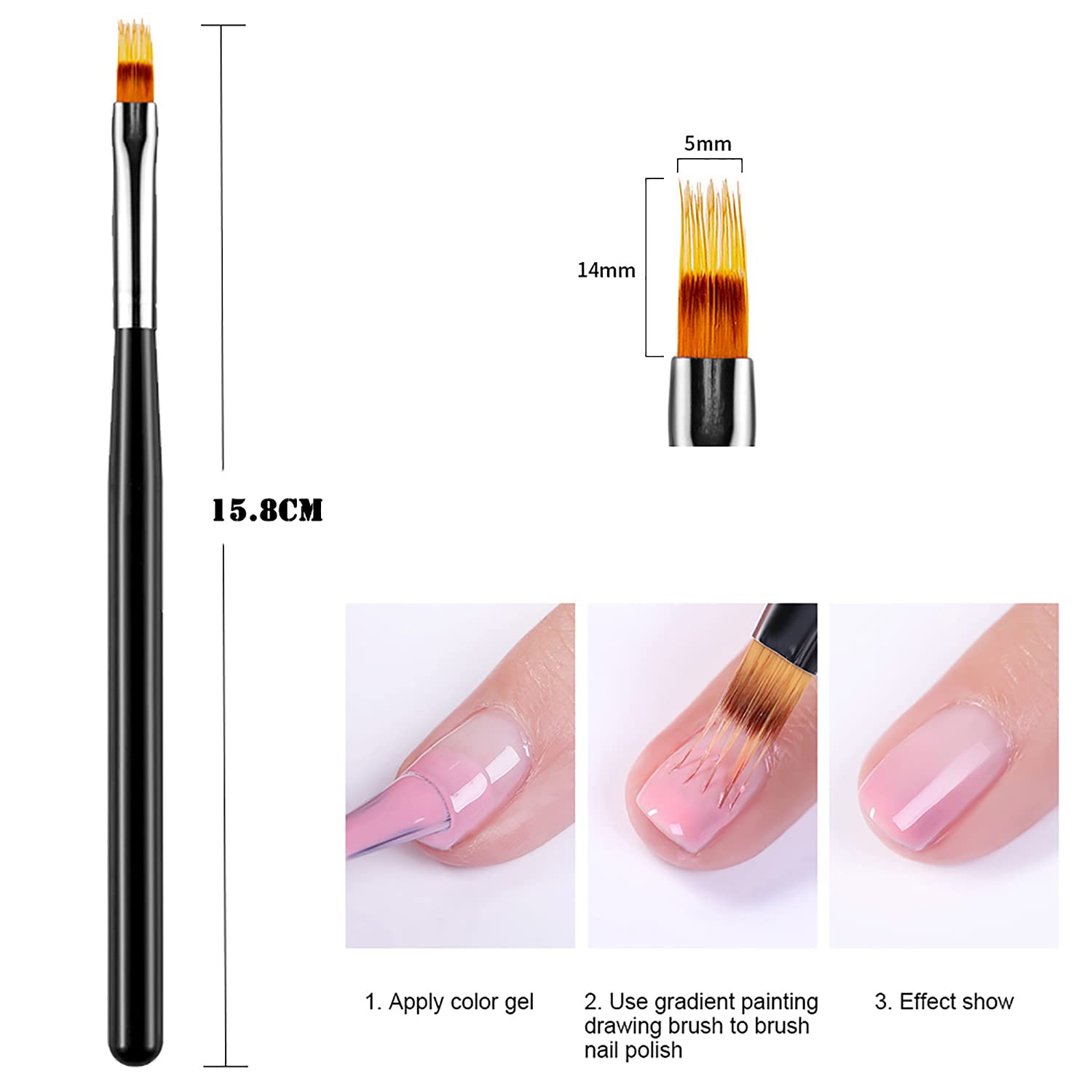 6Pcs Ombre Nail Brush Set for Gel & Acrylic Nails - Fan Brush, Gradient Pen & Sponge Tools for Professional Salon & DIY Nail Art | Perfect for French Manicure, Ombre Designs & Nail Blending Techniques