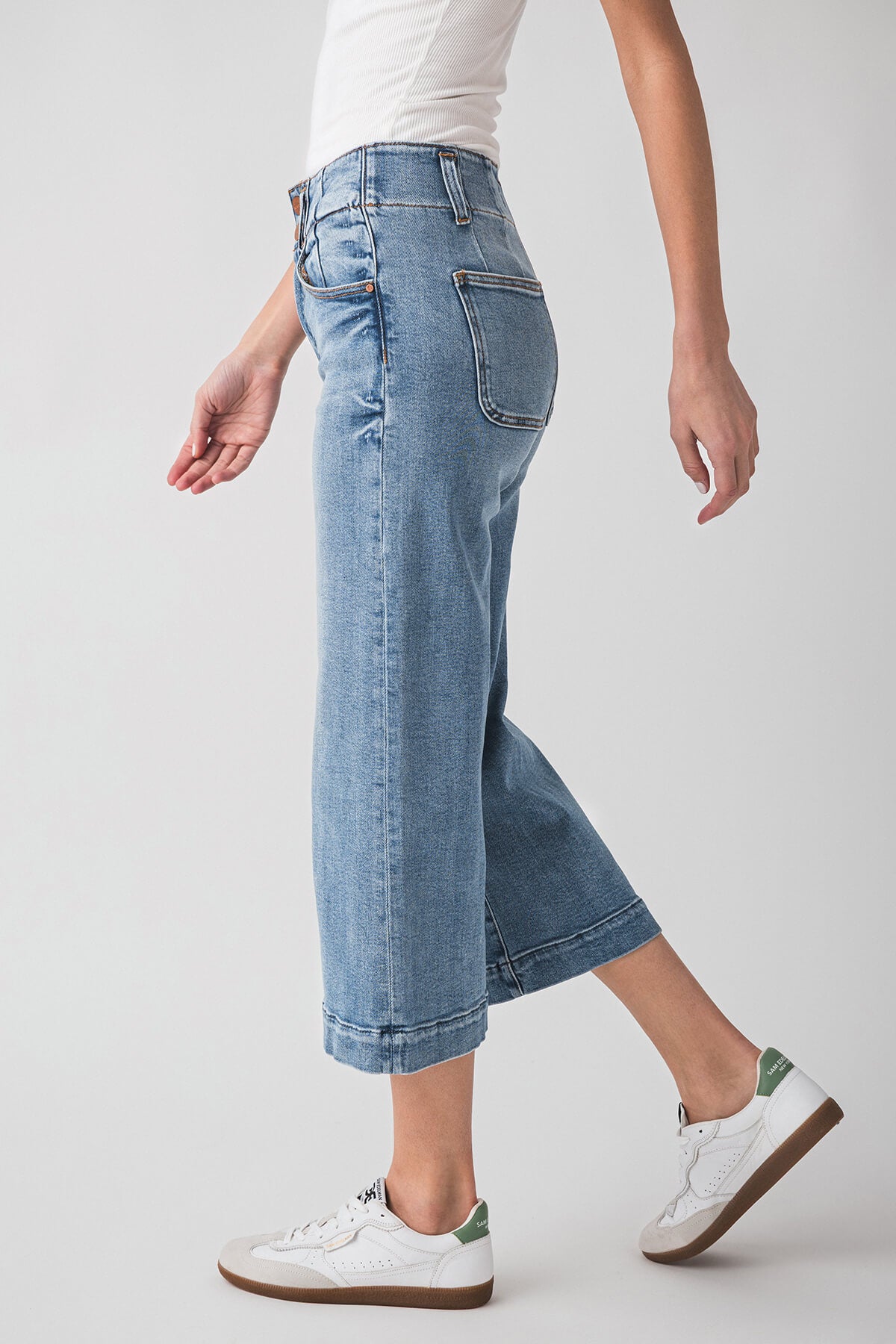 Risen Nora High Rise Double Button Crop Wide Leg Jeans for Women - Trendy Distressed Denim Pants for Casual Outfits & Street Style Fashion