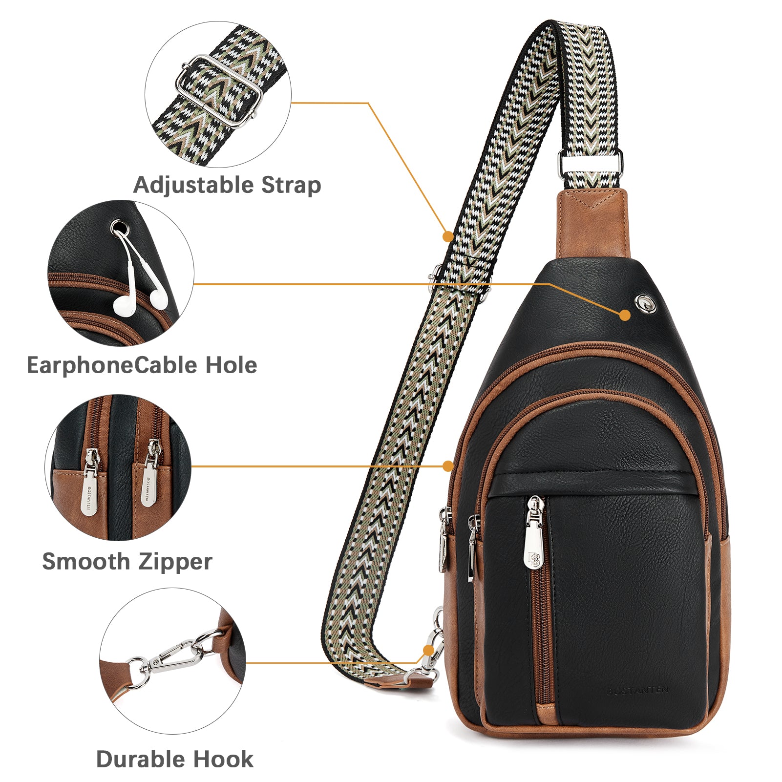 Aurora Chevron Pattern Crossbody Sling Bag with Adjustable Guitar Strap - Perfect for Travel, Concerts & Everyday Use