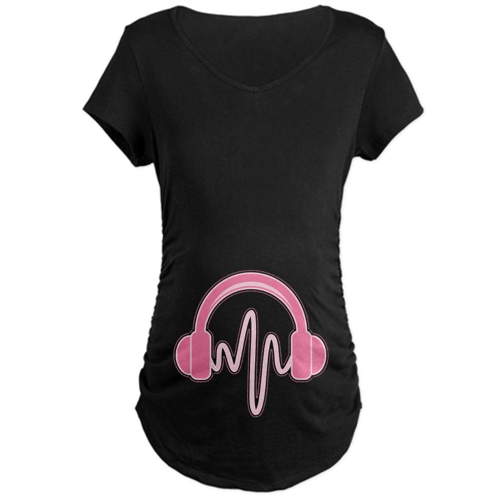 Pink Headphones Maternity T-Shirt for Pregnant Women - Comfortable Dark Pregnancy Tee for Music Lovers & Expecting Moms - Perfect for Casual Wear, Baby Showers & Maternity Photos