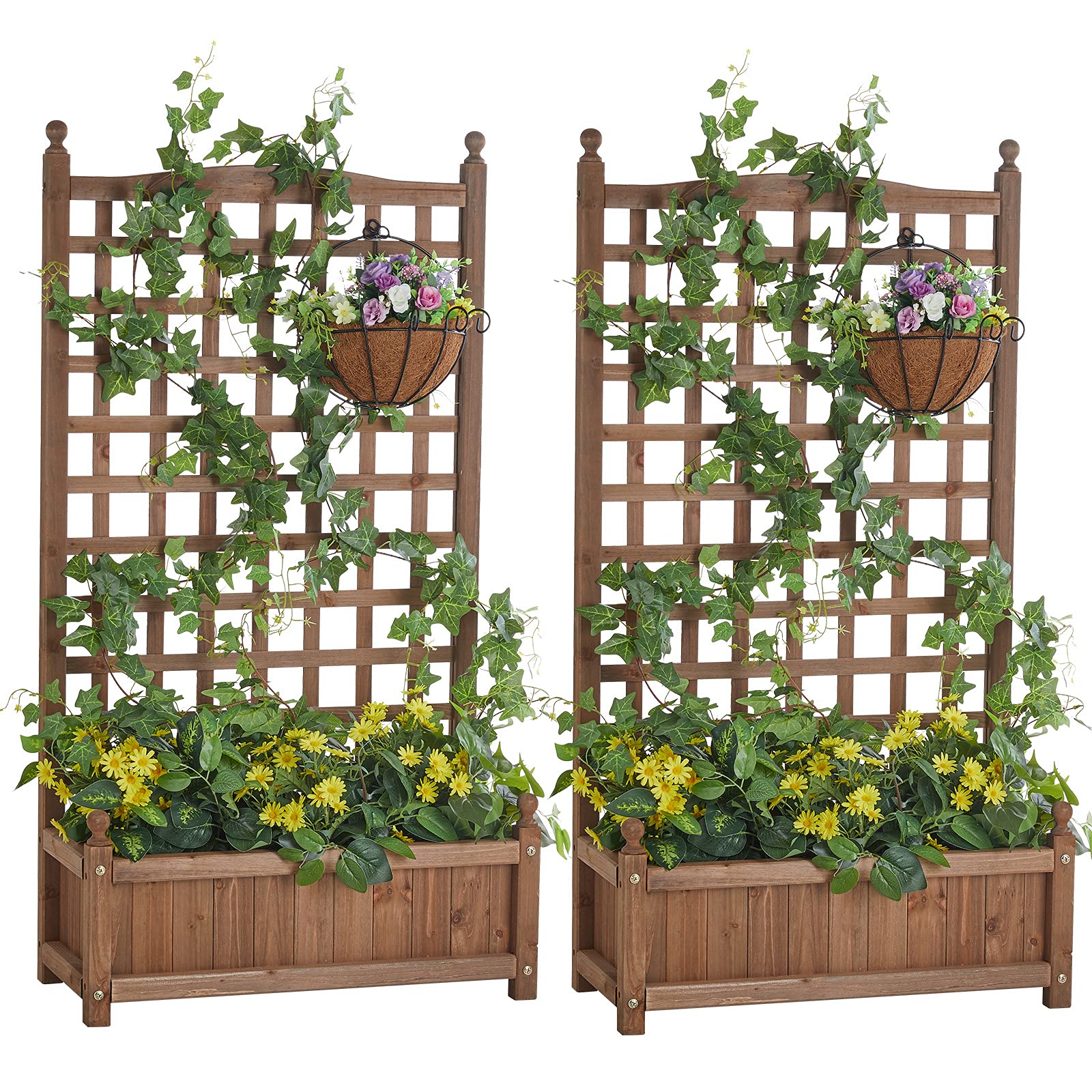 Amerlife 4x2.2x1 FT Raised Garden Bed with Trellis - 2 Pack Free-Standing Planter Box for Climbing Plants, Vegetables & Flowers - Indoor/Outdoor Yard Gardening (48 Inch Height) - Perfect for Small Spaces, Balconies & Urban Farming