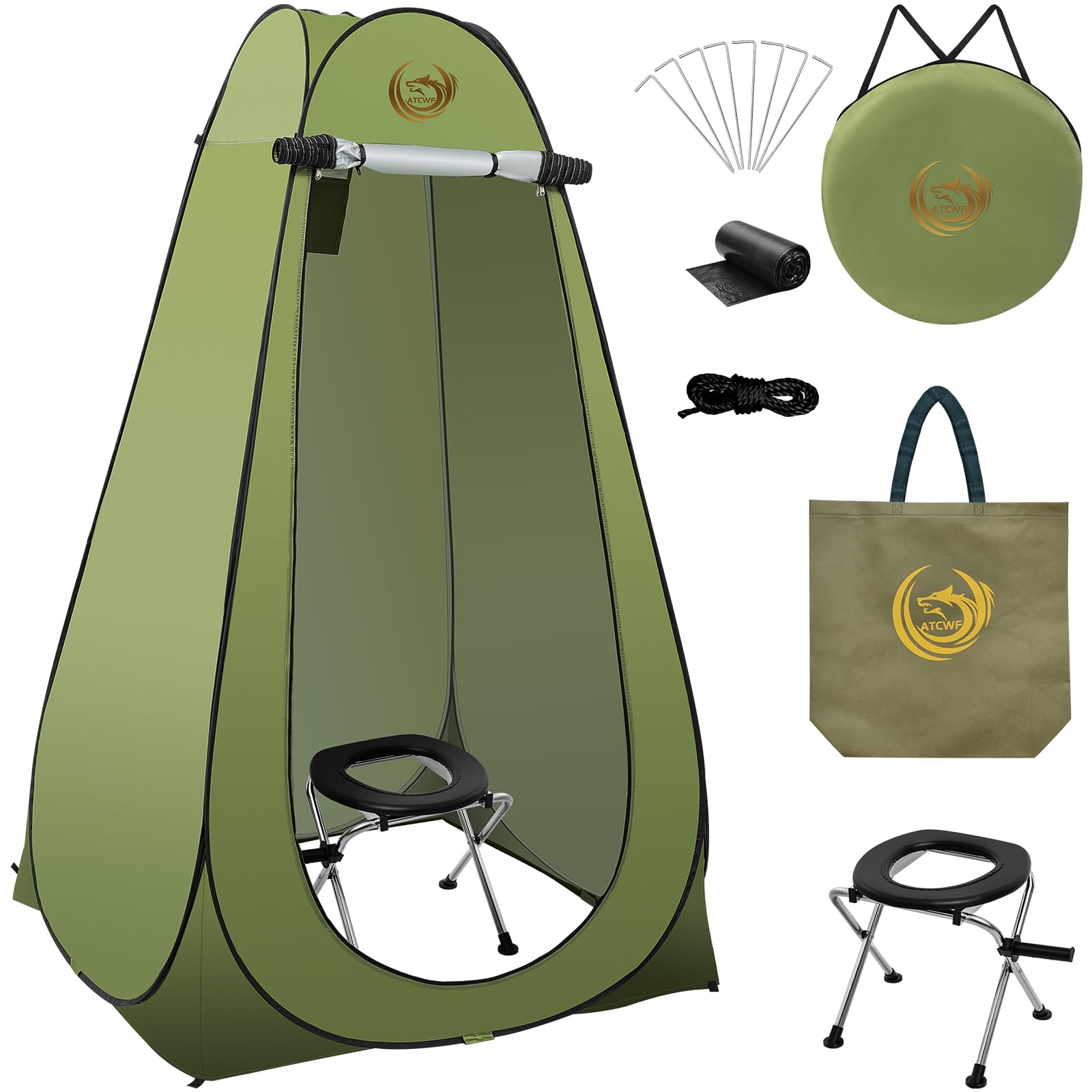 Portable Camping Toilet Kit for Adults - Pop Up Privacy Tent & Stainless Steel Toilet with Carry Bag | Outdoor Shower, Changing Room, Dressing Tent for Camping, Hiking, Road Trips & Emergency Preparedness