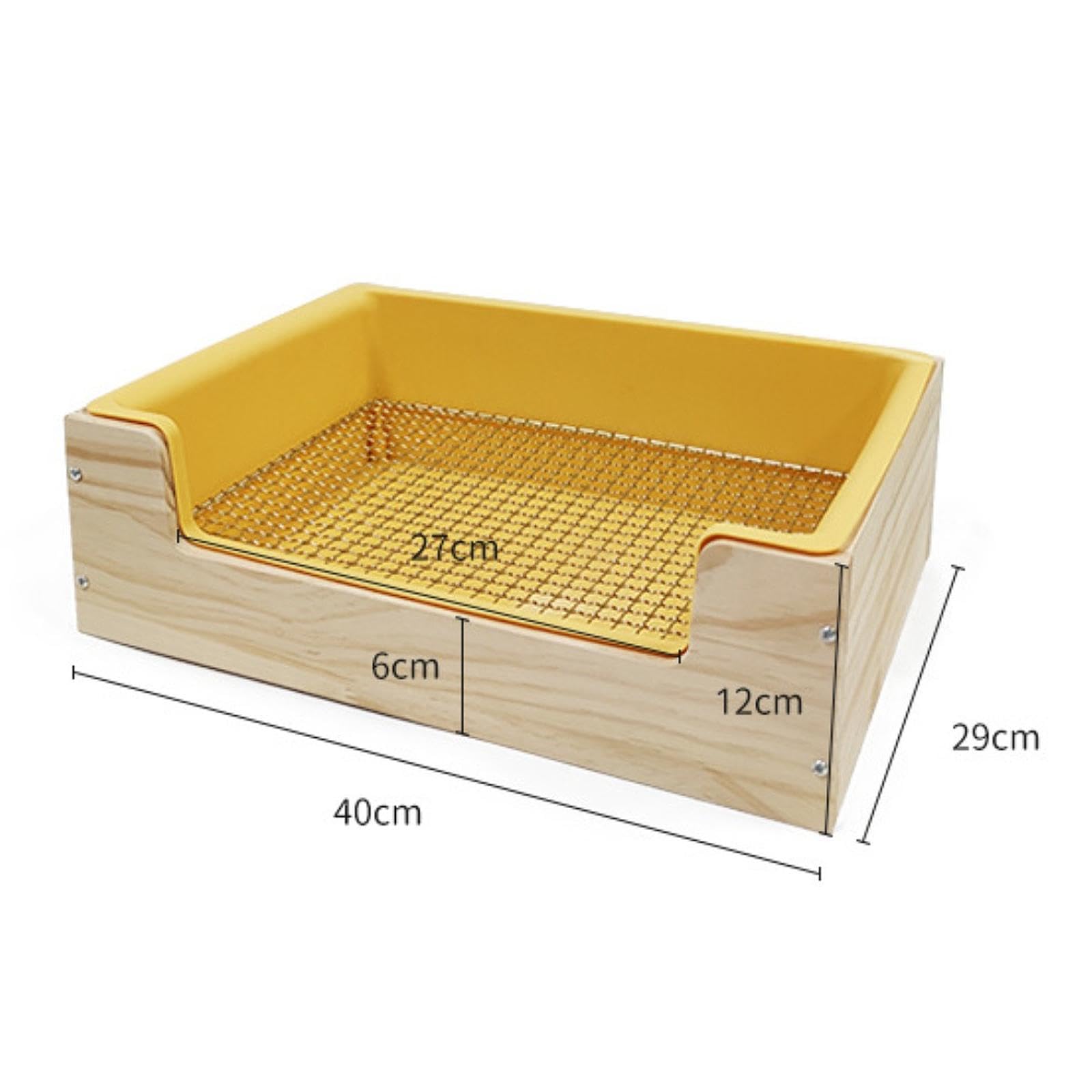 2 in 1 Wooden Rabbit Hay Feeder & Litter Box - Guinea Pig Hay Holder with Toilet Pan for Rabbits, Hamsters, Small Pets - Yellow (Perfect for Cage Setup & Easy Cleaning)