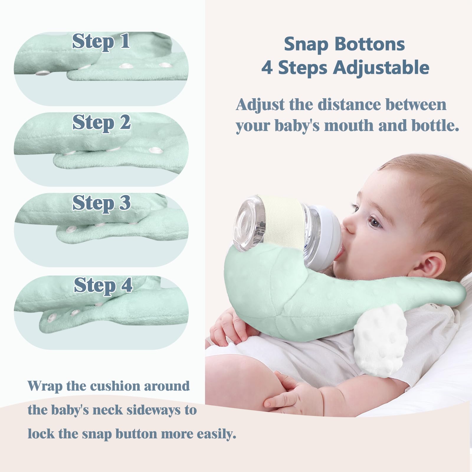 Self Feeding Baby Bottle Holder - Hands Free Newborn Bottle Support for Twins | Adjustable Infant Feeding Pillow | Essential Newborn Care Accessories (Mint Green) | Perfect for Nursing, Travel & Multi-Tasking Parents