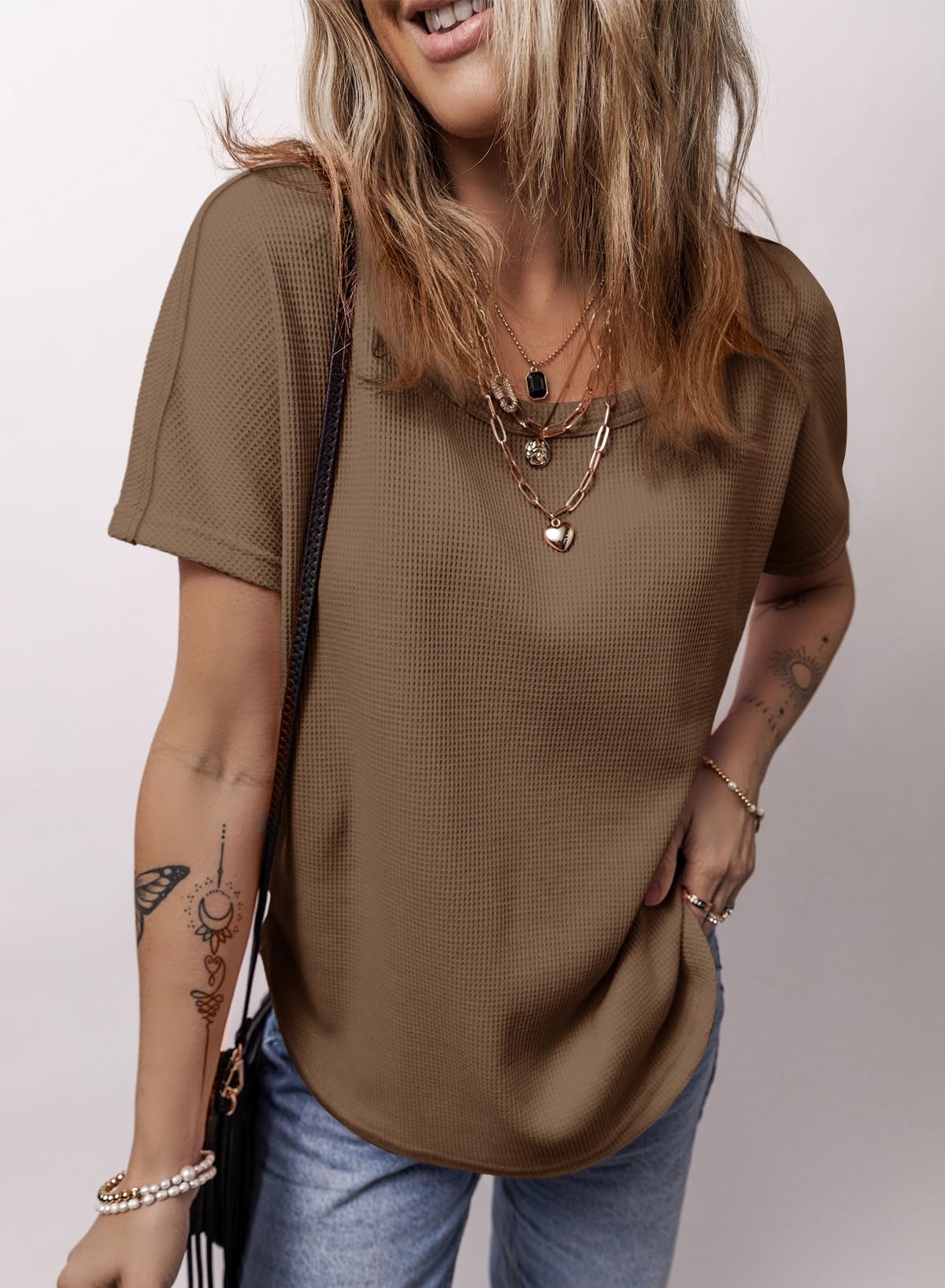 Dokotoo Women's Waffle T-Shirts | Color Block Loose Blouse | Basic Summer & Fall Tops 2024 | Casual Wear, Layering & Everyday Outfits