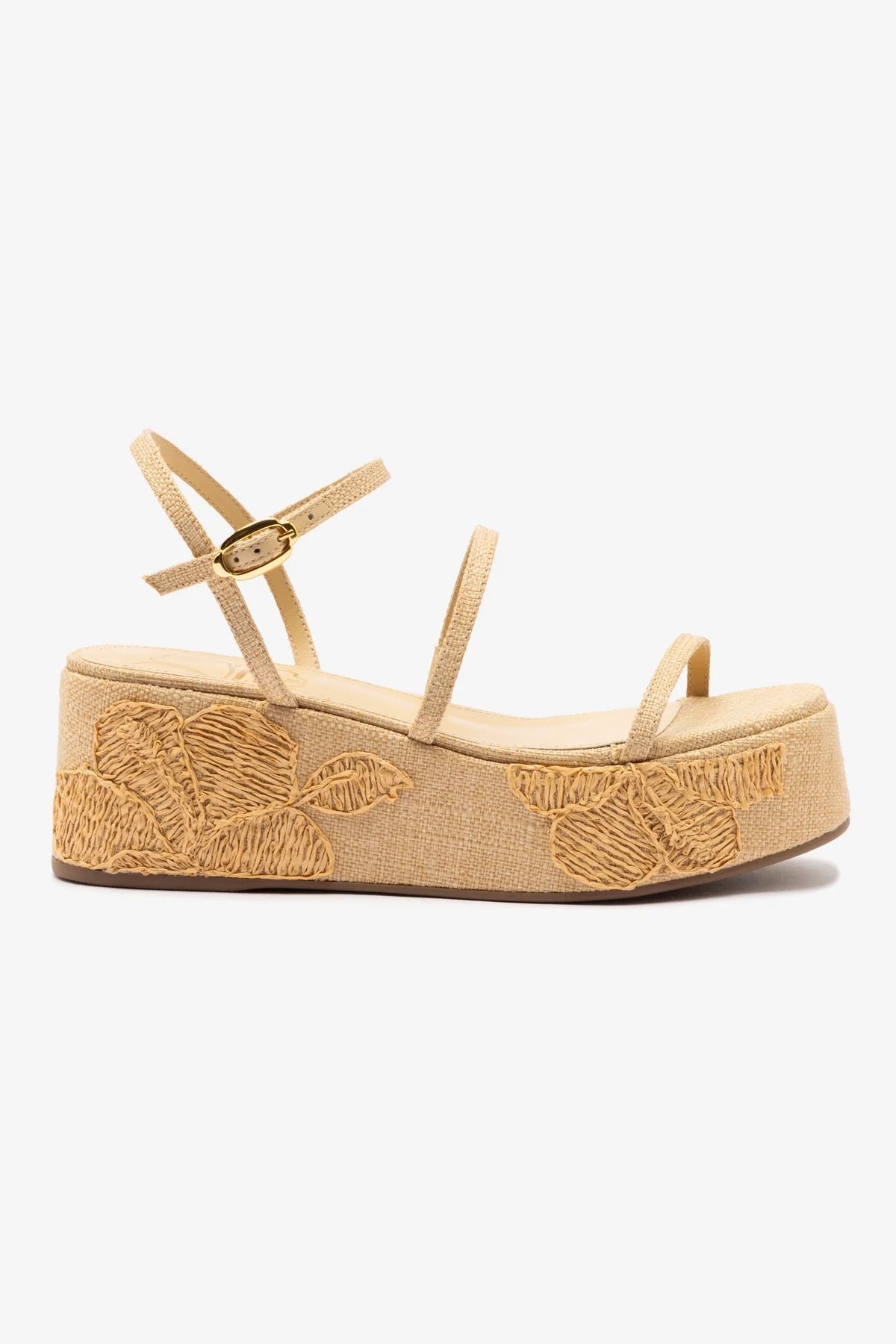 Gio Women's Flatform Sandals in Beige Raffia with Hibiscus Embroidery - Comfortable Summer Beach Shoes for Vacation, Pool Party and Casual Outings