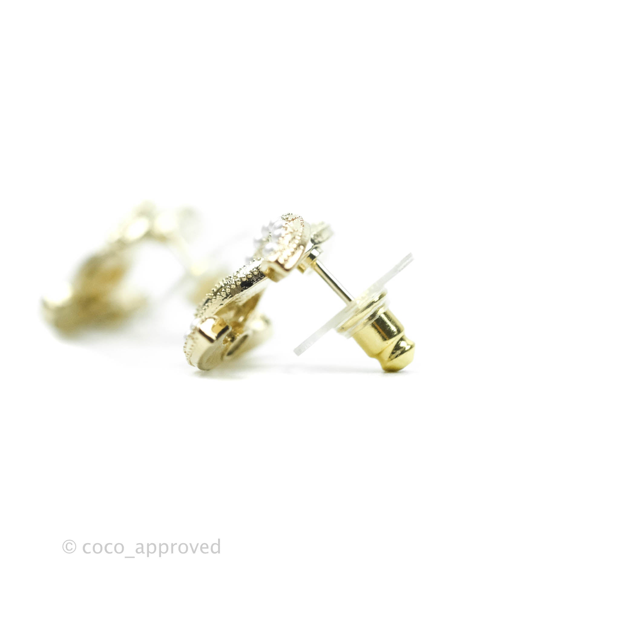Chanel CC Pearl Crystal Earrings in Gold Tone - Luxury Fashion Jewelry for Women, Perfect for Parties, Weddings & Special Occasions