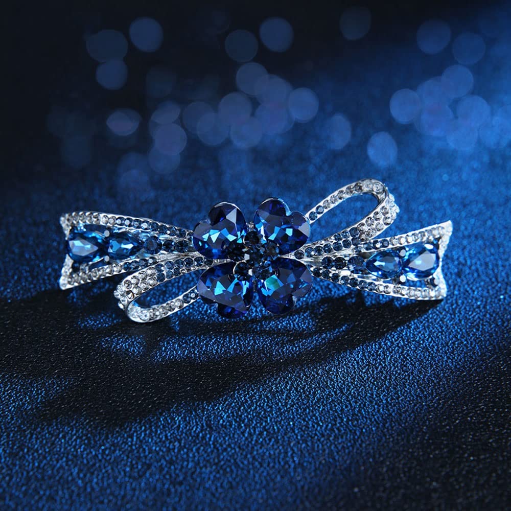 Sparkling Crystal Flower Hair Clips for Women - Rhinestone Barrette Hairpins, Elegant Hair Accessories (8.8 x 3CM) - Perfect for Weddings, Parties & Daily Styling