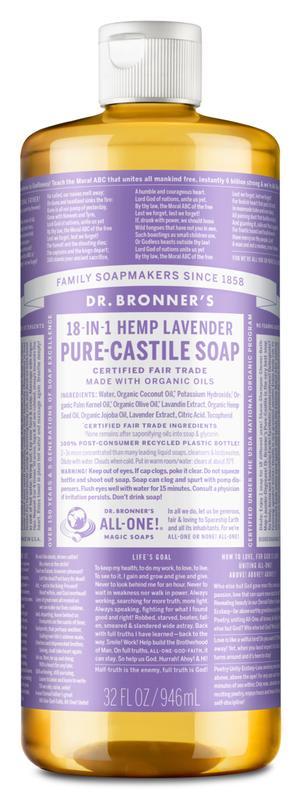 Dr. Bronner's Pure-Castile Liquid Soap - Organic Lavender, 18-in-1 Uses (Face, Body, Hair, Baby, Pets, Cleaning) | Vegan, Fair Trade, Cruelty-Free | Perfect for Home, Travel & Eco-Friendly Lifestyle