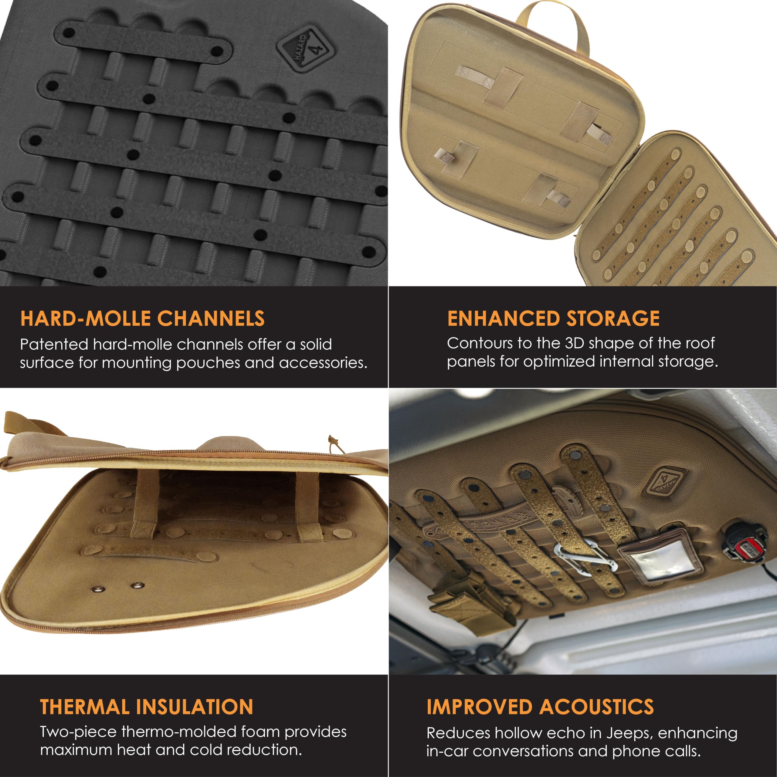 Hazard 4 Molded Storage Headliners Front Set for Jeep Wrangler & Gladiator - Black | Overhead Organizer for Car Accessories & Gear | Perfect for Off-Roading & Camping Trips