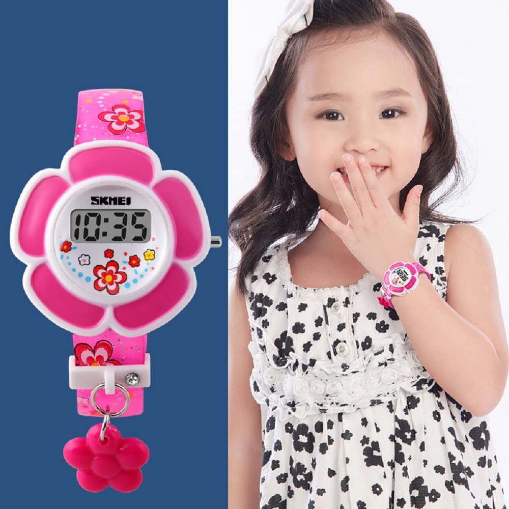 Girls Flower Shape Digital Watch - Cute Cartoon Kids Watch with LED Display, Water Resistant for School, Playtime & Outdoor Activities