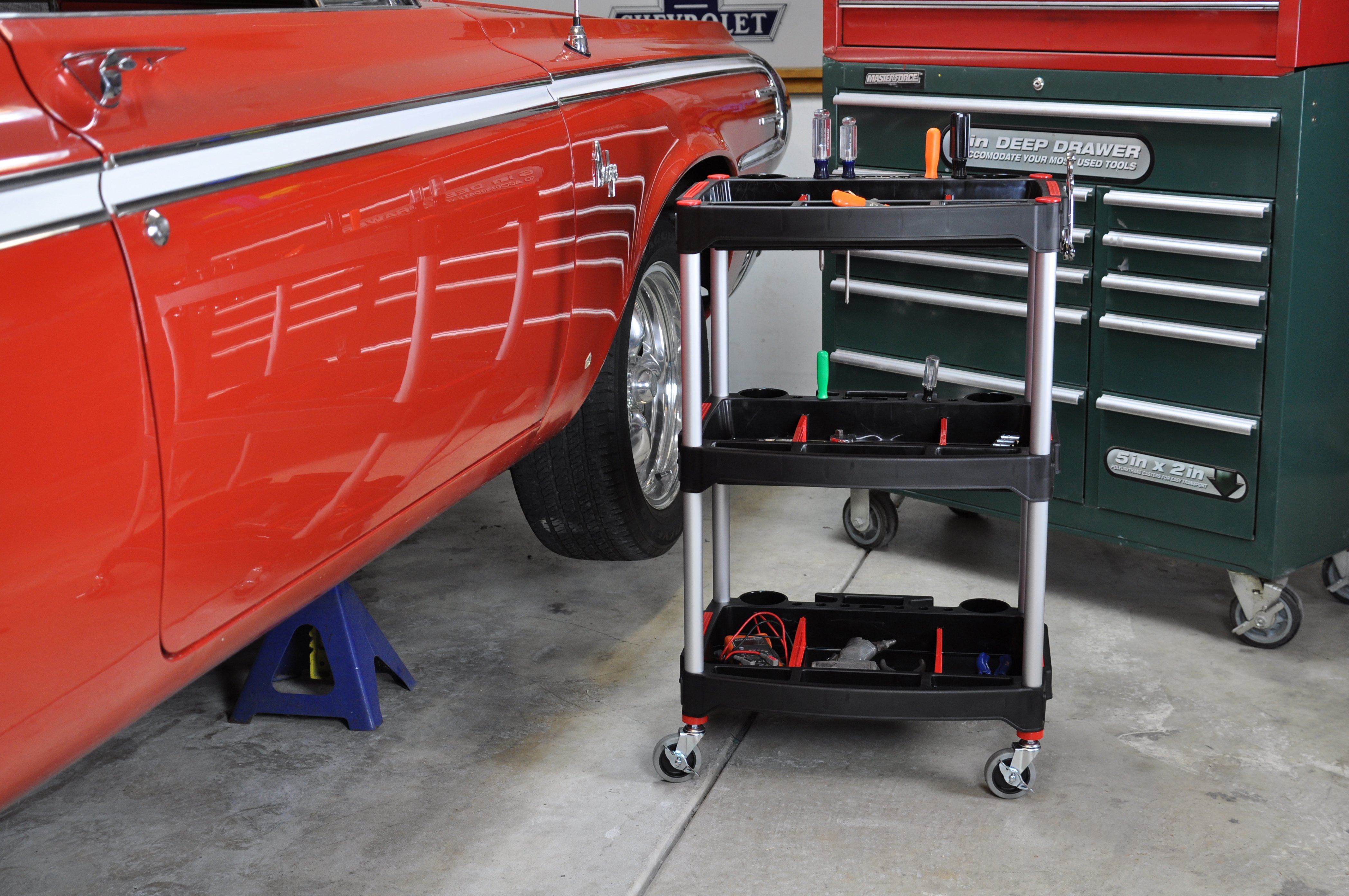 Luxor 3-Shelf Rolling Tool Cart with Locking Wheels - Heavy Duty Metal Utility Cart for Garage, Workshop, and Automotive Repair - Perfect for Organizing Tools and Equipment