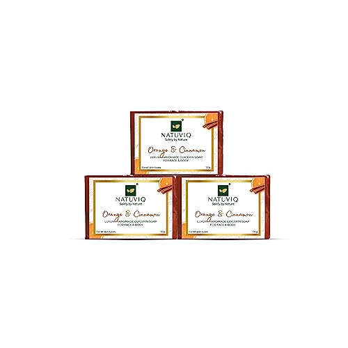 Natuviq Organic Orange & Cinnamon Glycerin Soap - Handmade Cold-Processed Bath Bar for Kids, Adults & Sensitive Skin (100g Each, Pack of 3) | Natural Moisturizing Soap for Normal to Oily Skin | Perfect for Daily Use, Gifts & Spa Days