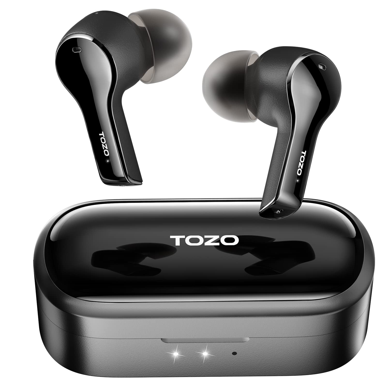 TOZO T9 True Wireless Earbuds with Active Noise Cancellation, 4-Mic Clear Call Technology, Deep Bass, Bluetooth 5.3, IPX7 Waterproof, Wireless Charging Case - Black (Renewed) - Perfect for Workouts, Commuting & Travel