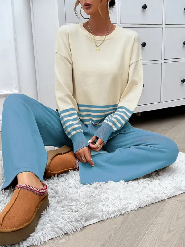 Stylish Women's Striped Casual Two Piece Set - Comfortable Outfit for Lounge, Travel & Daily Wear
