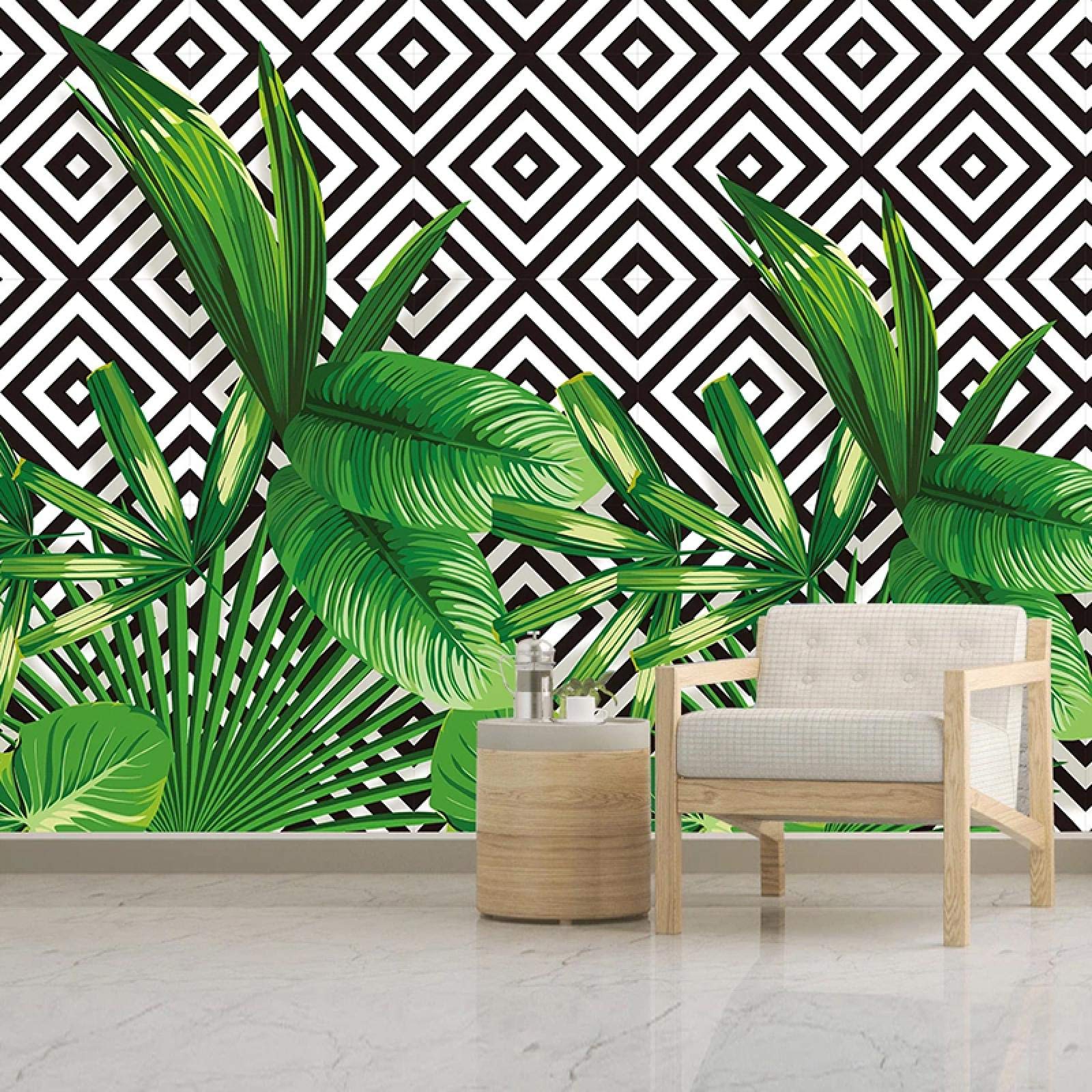 ZSZHI 3D Peel and Stick Wallpaper - Large Self-Adhesive Green Leaves Geometric Mosaic Wall Mural for Living Room, Bedroom, Office - Modern Removable Wall Art Decor for Home & Commercial Spaces