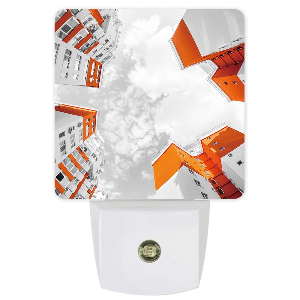 Motion Sensor LED Night Light Plug-in for Bedroom, Kitchen, Hallway - Auto On/Off Dusk-to-Dawn Lighting with Skyscraper Design on Grey Background - Perfect for Stairs, Bathrooms & Nurseries