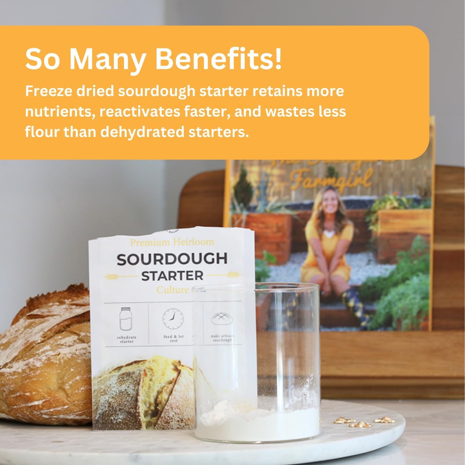Better Bread Premium Heirloom Sourdough Starter Culture - Freeze Dried Organic Starter for Baking Artisan Sourdough Bread | Non-GMO Prebiotic | Perfect for Pancakes, Biscuits, Pretzels & More | Ready 5 Times Faster | Ideal for Home Bakers, Bread Enthusiasts & Healthy Eating Lifestyles