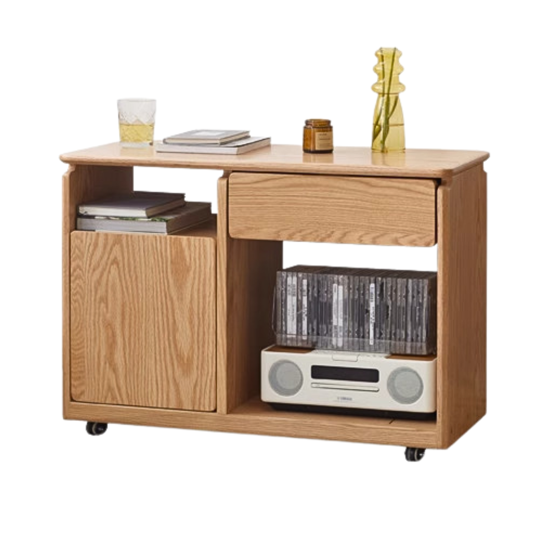 Solid Wood Mobile Side Table - Oak, Black Walnut, Ash - Small End Table for Living Room, Bedroom & Office Use