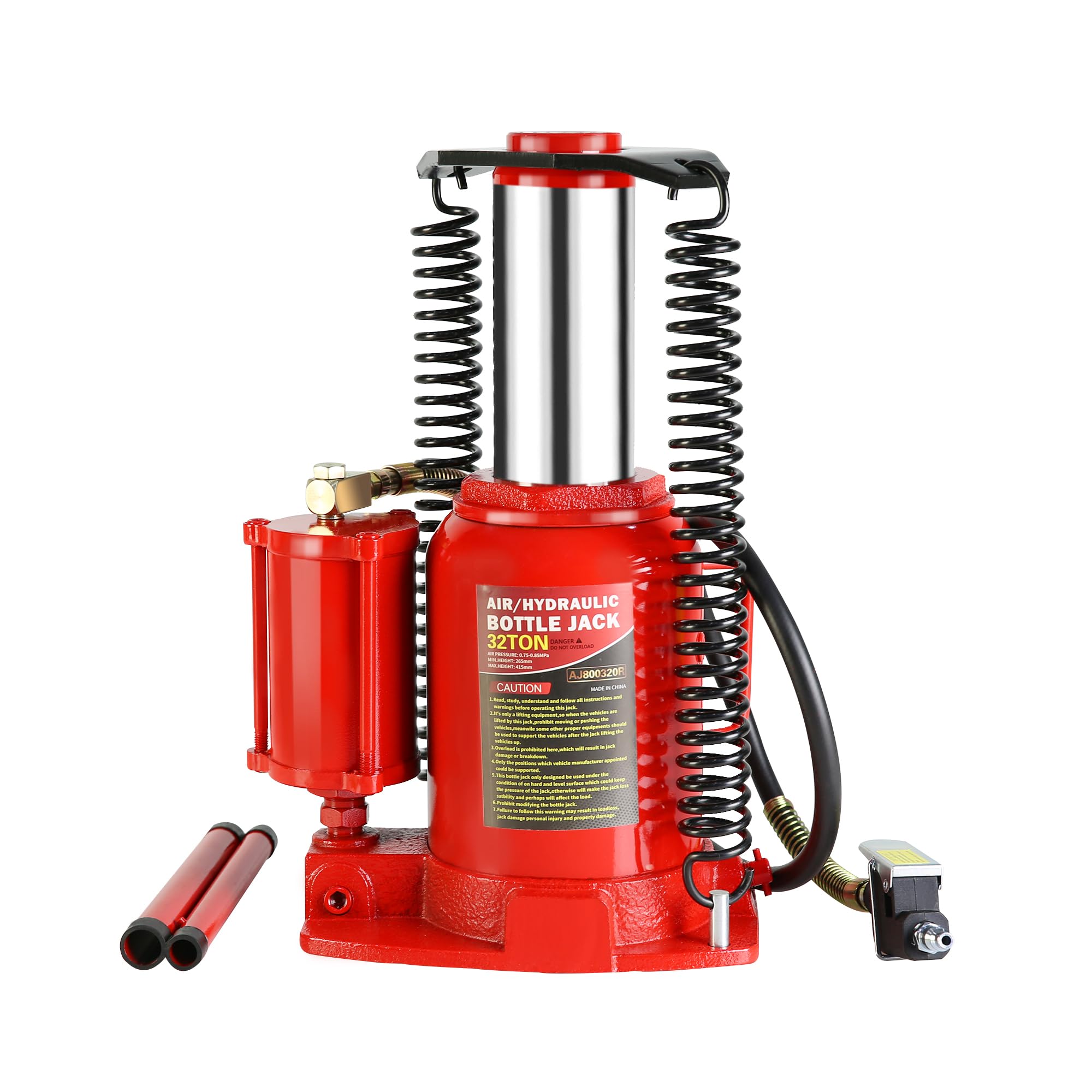 32-Ton Hydraulic Bottle Jack - Air Operated & Manual Lift, Low Profile Portable Car Jack with Handle (Red) - Ideal for Auto Repair, RV, Truck & Heavy Equipment Maintenance