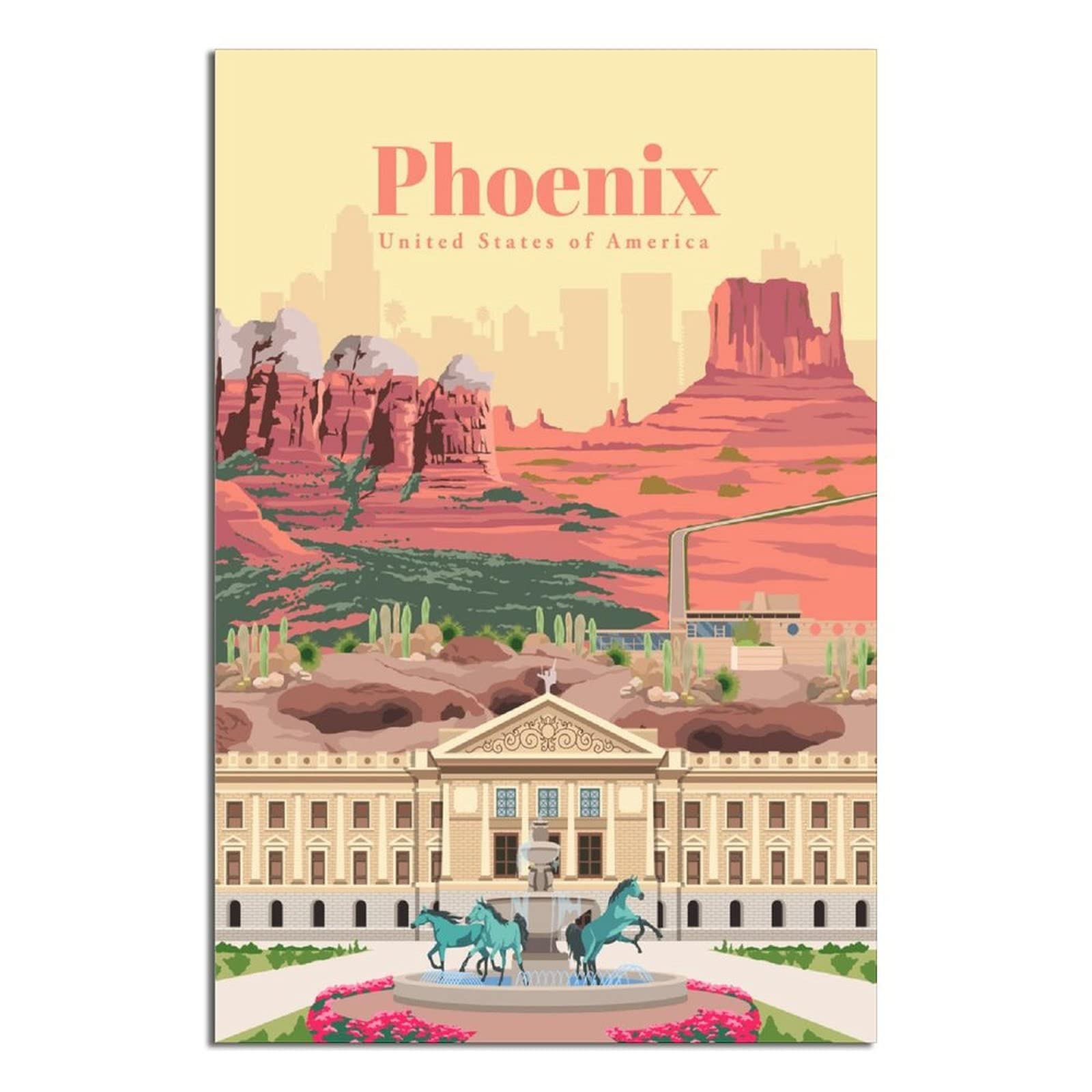 Vintage Phoenix Arizona State Capitol Travel Poster - Canvas Wall Art Painting for Home & Office Decor - Living Room, Bedroom, Office Wall Decor - Perfect Birthday Gift for Travel Lovers