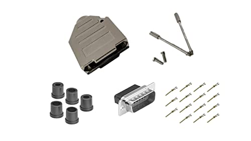 Premium DB15 Male Crimp Kit - No Ear, Full Profile, Deluxe Metal Hood Connector for Electronics (Perfect for Computer Networking, Audio/Video Installations & Industrial Applications)