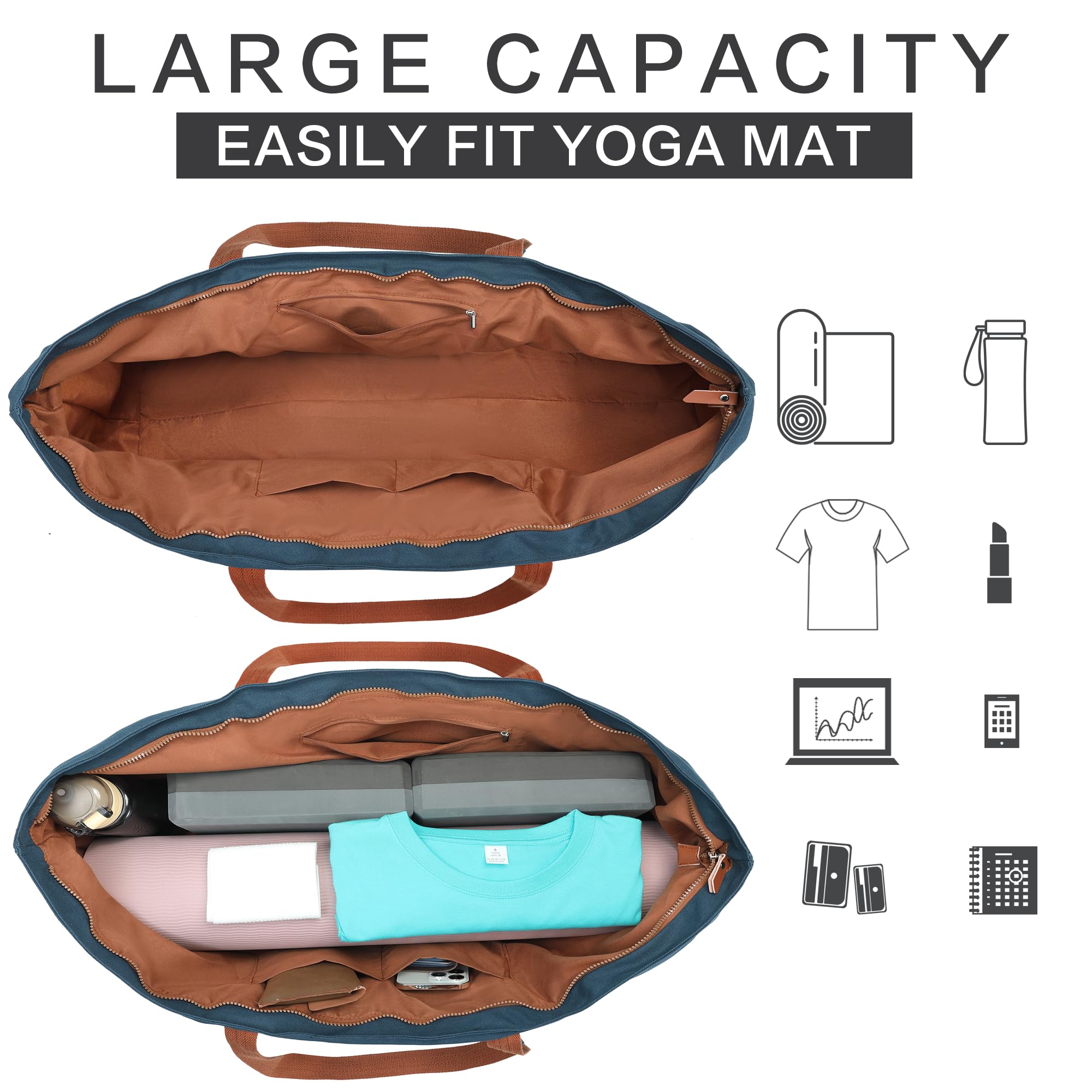 Extra Large Yoga Mat Tote Bag with Multi-Functional Storage Pockets - Full-Zip Gym Bag for Pilates, Sports & Fitness - Perfect for Yoga Classes, Gym Workouts & Travel