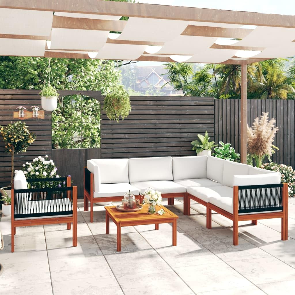 7-Piece Acacia Wood Patio Lounge Set with Cream Cushions - Weather-Resistant Outdoor Furniture with Table, Sofas & Armchair for Garden, Backyard, or Poolside Relaxation