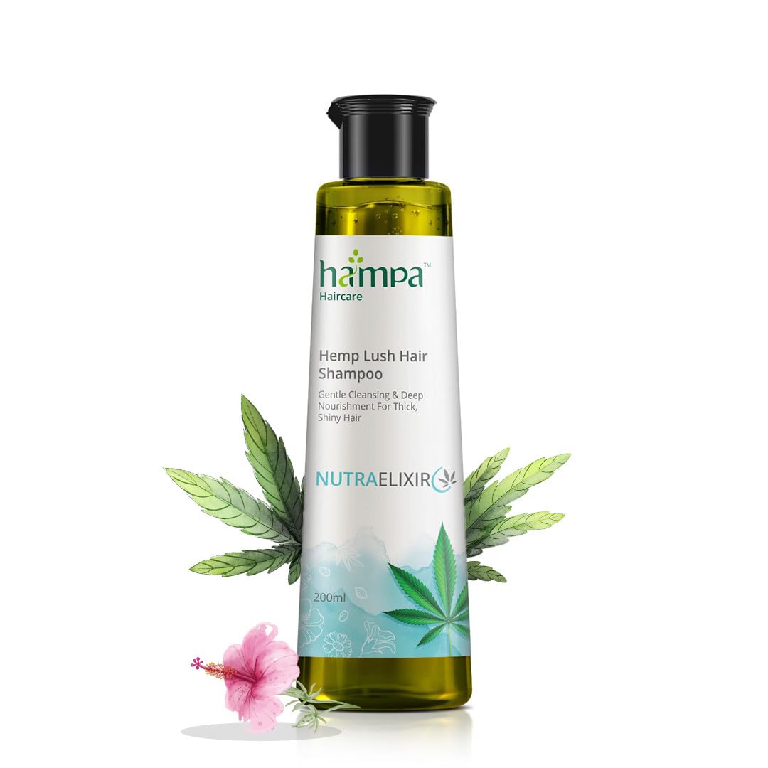 Hampa Hemp Lush Hair Shampoo 200ml - Sulfate & Paraben Free, Natural Herbal Formula for Deep Scalp Nourishment, Hair Growth & Hairfall Control - Suitable for All Hair Types - Perfect for Daily Hair Care & Revitalizing Damaged Hair