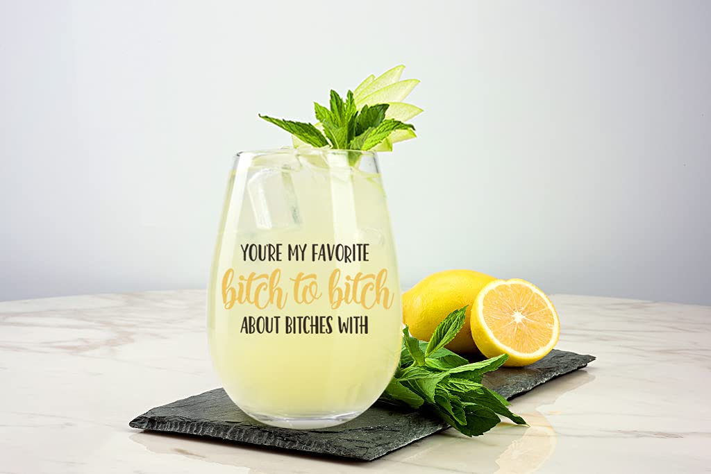 Funny Wine Glasses for Women - 'You're My Favorite Bitch' Novelty Gift for Birthday, Christmas, Bachelorette Party - 17oz Stemless Glass for Sister, Wife, BFF, Coworkers - Perfect for Girls Night, Wine Tasting & Friendship Celebrations