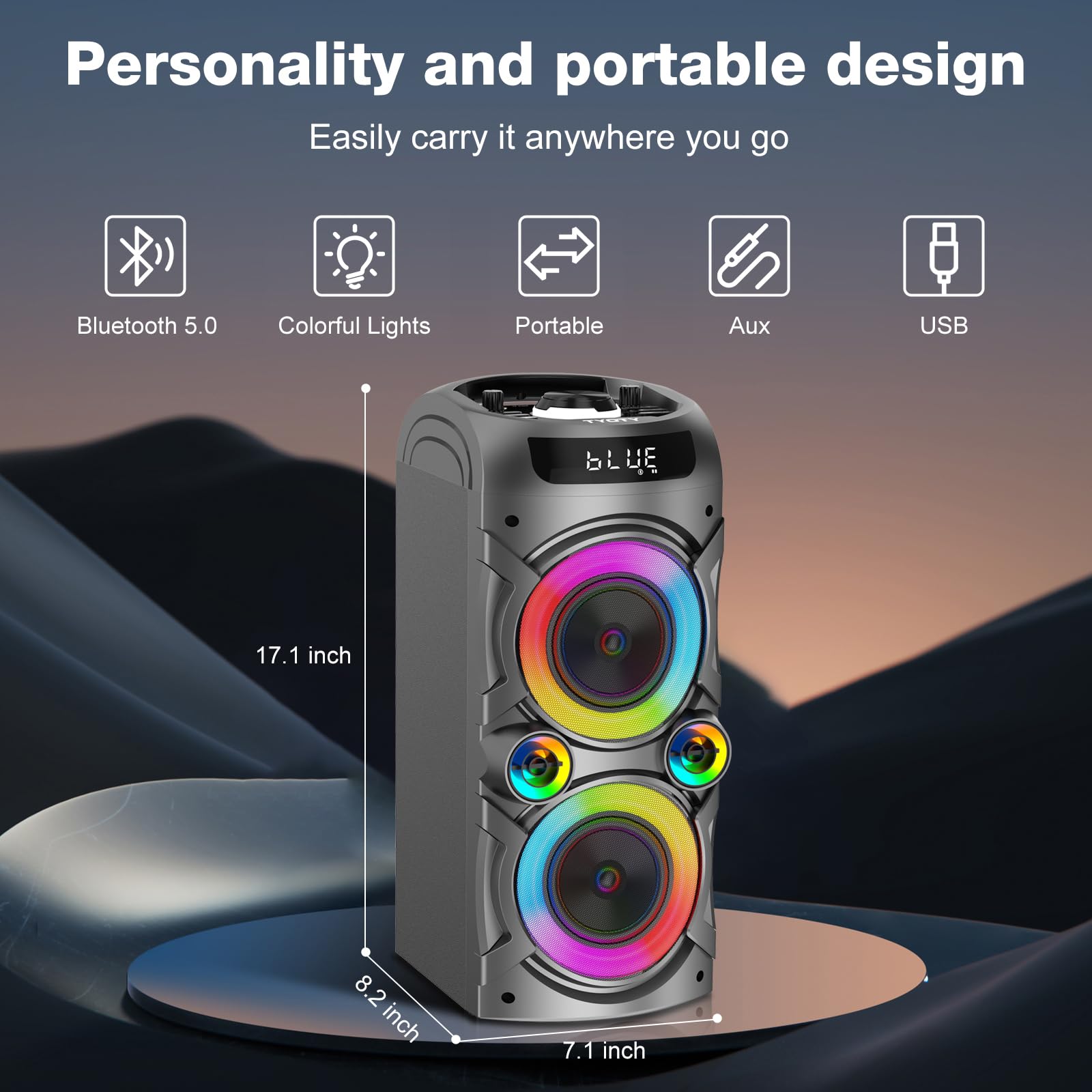 100W Portable Bluetooth Speaker - Powerful Wireless Boombox with TWS Pairing, Loud Stereo Sound & Deep Bass, Large Party Speaker with Subwoofer & LED Lights for Outdoor, Home, Camping, Beach, Pool Parties & Backyard Gatherings