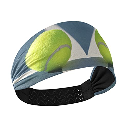 Yellow Tennis Ball Print Women's Headbands - Stretchy Breathable Workout Head Wraps for Yoga, Running & Sports | Sweat Wicking Hair Bands & Head Scarf for Tennis, Gym & Fitness