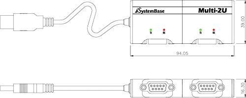 USB to RS232 Adapter - 2 Ports DB9 Male Cable (0.6m) for Industrial Equipment