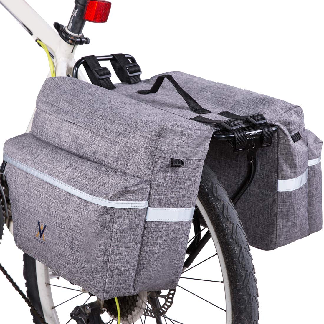 27L Water-Resistant Bike Pannier Bag with Reflective Trim - Durable Bicycle Rear Seat Saddle Bag for Commuting & Touring (Grey) | Perfect for Cycling, Shopping & Outdoor Adventures