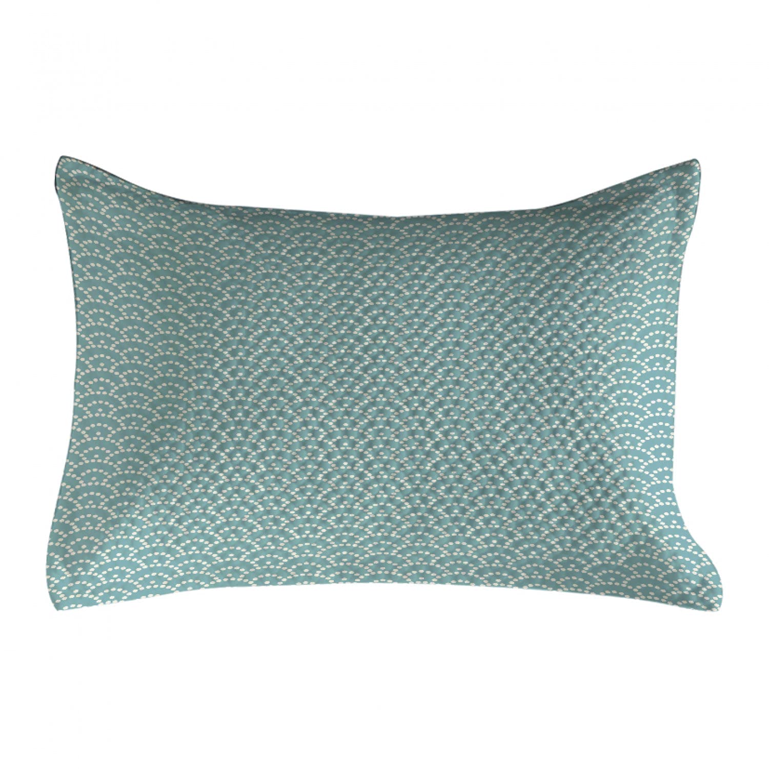 Ambesonne Pale Blue Quilted Pillow Cover - Abstract Bubbles Japanese Vintage Art Design, Queen Size Decorative Pillow Case 30x20 Inches, Turquoise & White - Perfect for Bedroom, Living Room & Home Decor